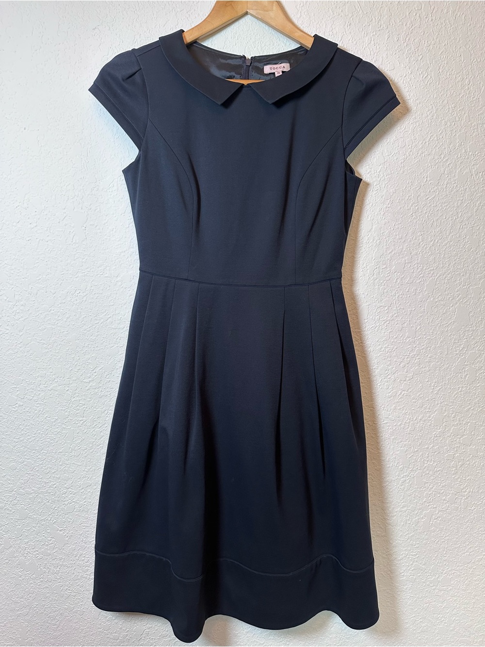Tocca Navy Peter Pan Collar Fit-and-Flare Midi Dress